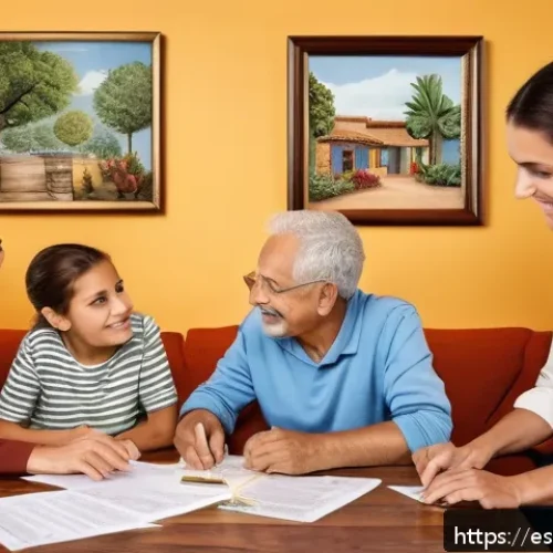Home 13 상속 계획의 기초와 중요성 - A warm and inviting Spanish family living room setting where multiple generations are gathered aroun...