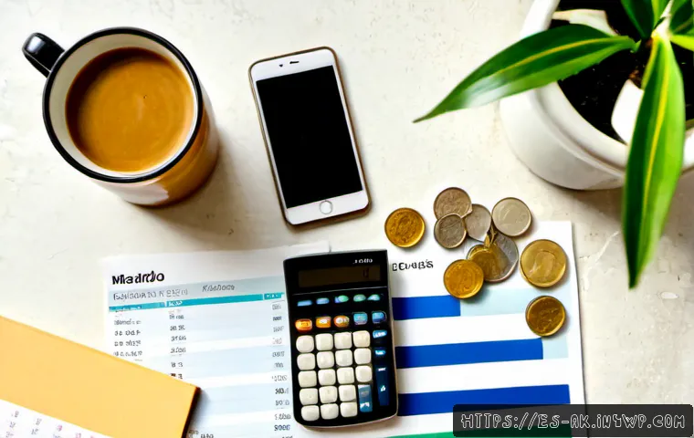 부자 되기 위한 재정 원칙 - Photorealistic overhead still life of disciplined personal finance planning in a bright Madrid apart...